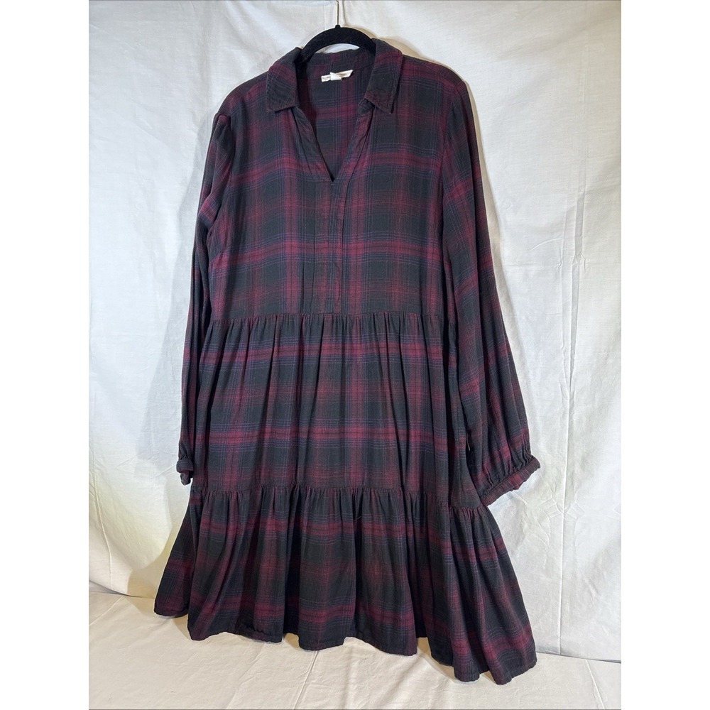 Beach Lunch Lounge Darcie Babydoll Plaid Flannel Dress Red Black Large LCD5083 - Picture 2 of 16